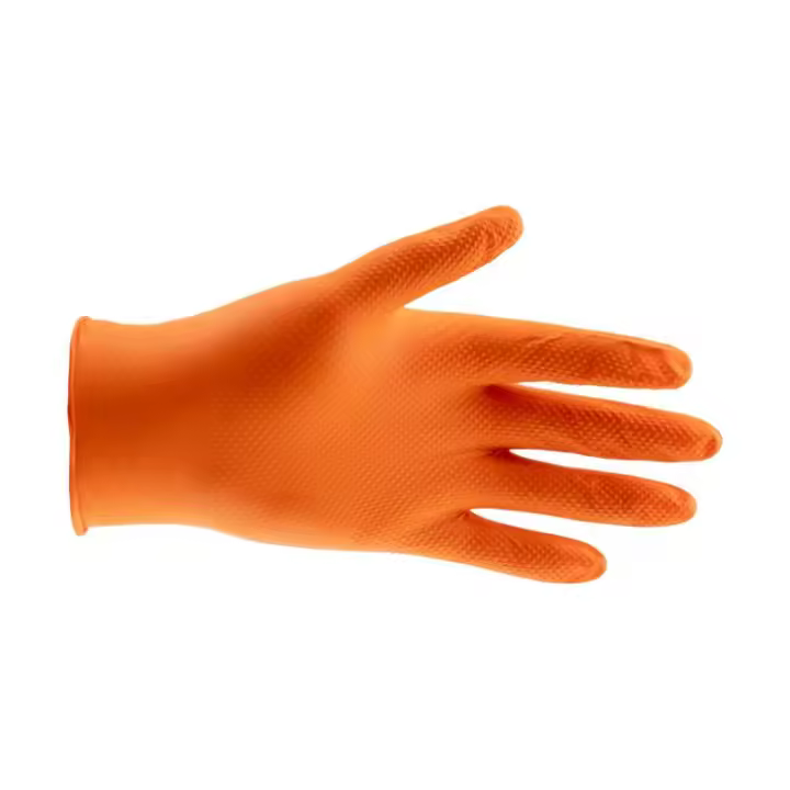 Guantes de Nitrilo Diamantado Desechables - Würth - color naranja, talla M, 50uds - Certificado Riesgos Complejos, Resistente a Hidrocarburos - 1