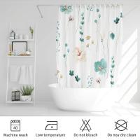 Juego de cortina de ducha Floral de acuarela moderna con ganchos, impermeable, diseño minimalista para baño, 1 unidad - details 21
