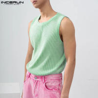 INCERUN Chalecos Sin Mangas Para Hombre Estilo Coreano 2024 Suéter Tejido Solido Casual Urban Fashion Tallas S-5XL - details 2
