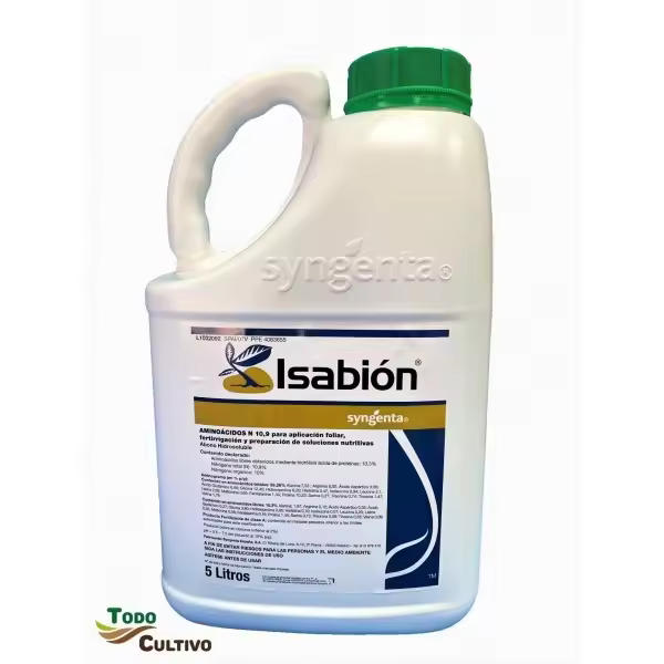 ISABION Aminoacidos y Abono foliar. Envase de 5 litros - nutriente de origen biológico con una equilibrada y optima relación entre péptidos de cadena corta y de cadena larga y aminoácidos. - 1