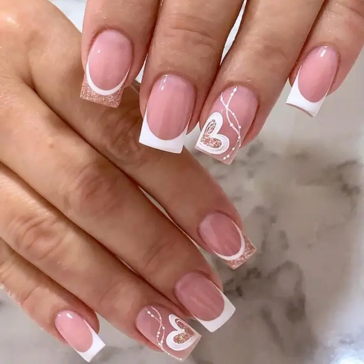 24 piezas de uñas postizas de Diseño Mediano con diseño de Almendra y cuentas adhesivas, uñas acrílicas para Mujeres y niños - 1