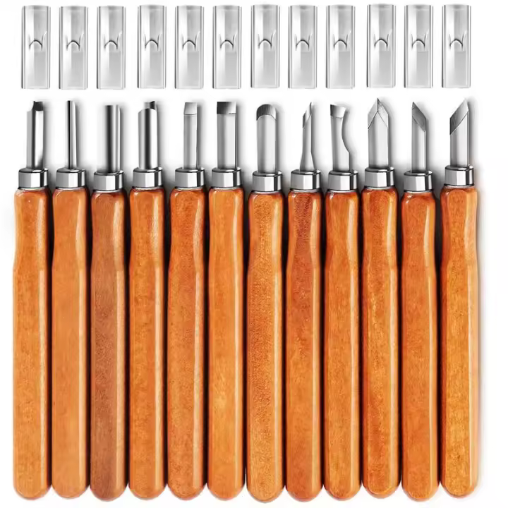 Herramientas para tallar madera, kit de cuchillos para tallar de 12 piezas de acero al carbono SK5 - 1