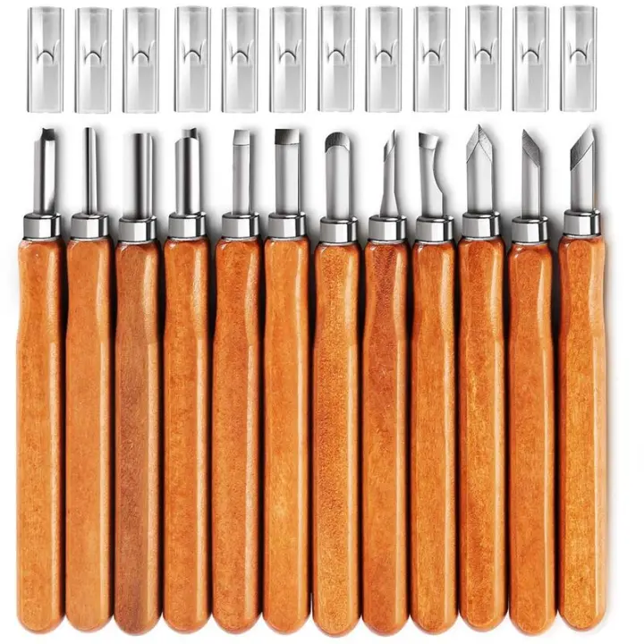 Herramientas para tallar madera, kit de cuchillos para tallar de 12 piezas de acero al carbono SK5 - 1
