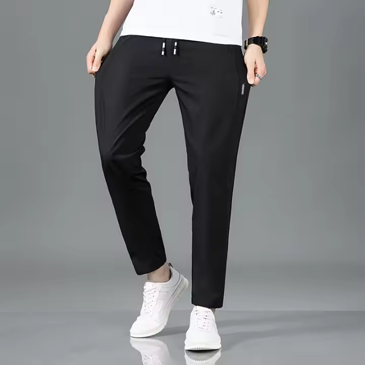 Pantalones Casuales Para Hombre Verano Estilo Coreano Ajustados Versátiles Deportivos Seda Helada Color Sólido Moda Casual - 1