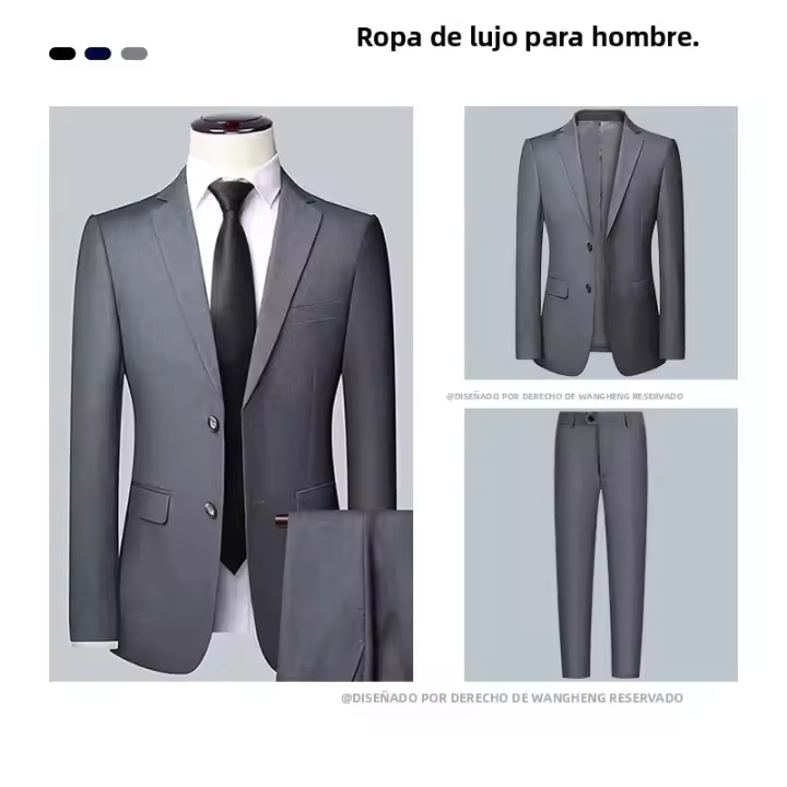 Traje De Dos Piezas Para Hombre Corte Ajustado 2024 Alta Calidad Traje Formal Profesional De Negocios Con Chaqueta Y Pantalones Botón Doble - 1