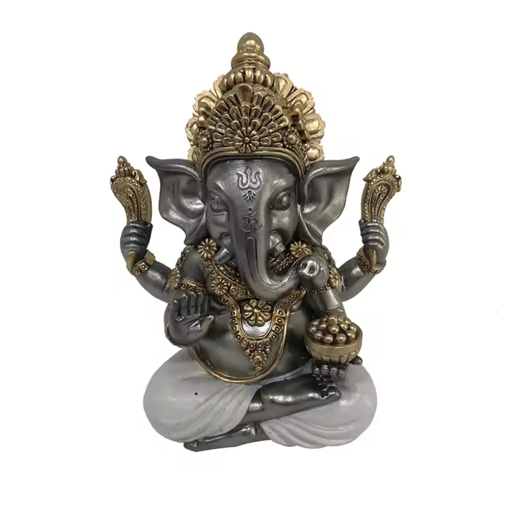 CAPRILO REGALOS & DECORACIÓN Figura Decorativa Oriental de Resina "Ganesha Sentada con Cuenco ". Adornos y Esculturas. Decoración Hogar. Regalos Originales. 13,50 x 10 x 17 cm - 1