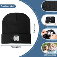 Gorro De Punto Negro Invierno Con Luz LED Recargable Por USB Sensor Sin Borde Lámpara De Cabeza Libre De Manos Regalo De Navidad - details 4