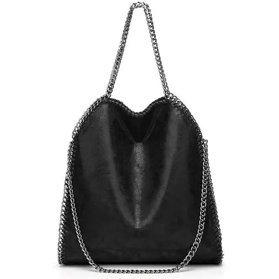 Bolso de Mano para Mujer, de gran capacidad, type Tote, Bandolera, estilo hobo, with Cadena, color Negro - 1
