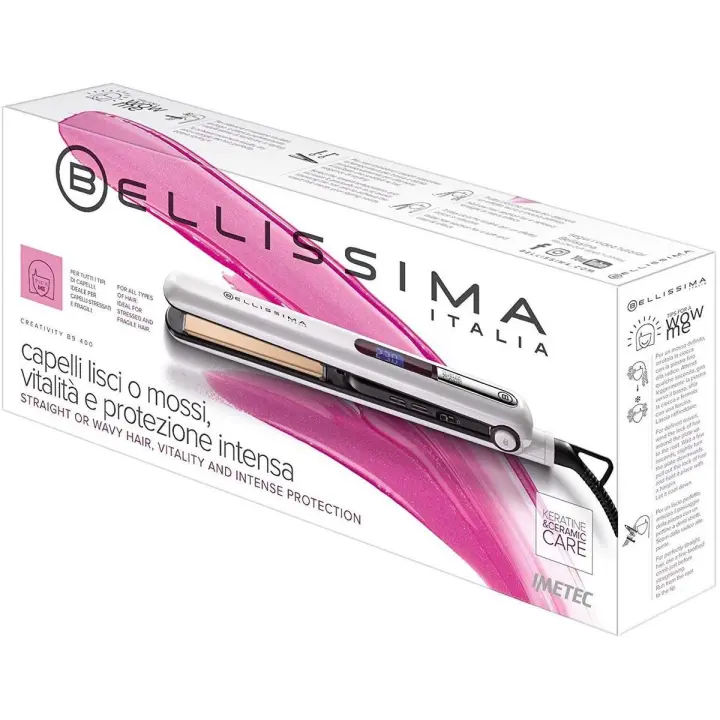 Bellissima B9 400 - Plancha de Pelo, Liso u Ondulado en una Sola Pasada, Revestimiento de Cerámica y Queratina, Placas Redondeadas, 9 Niveles de Temperatura (150-230°C) - 1