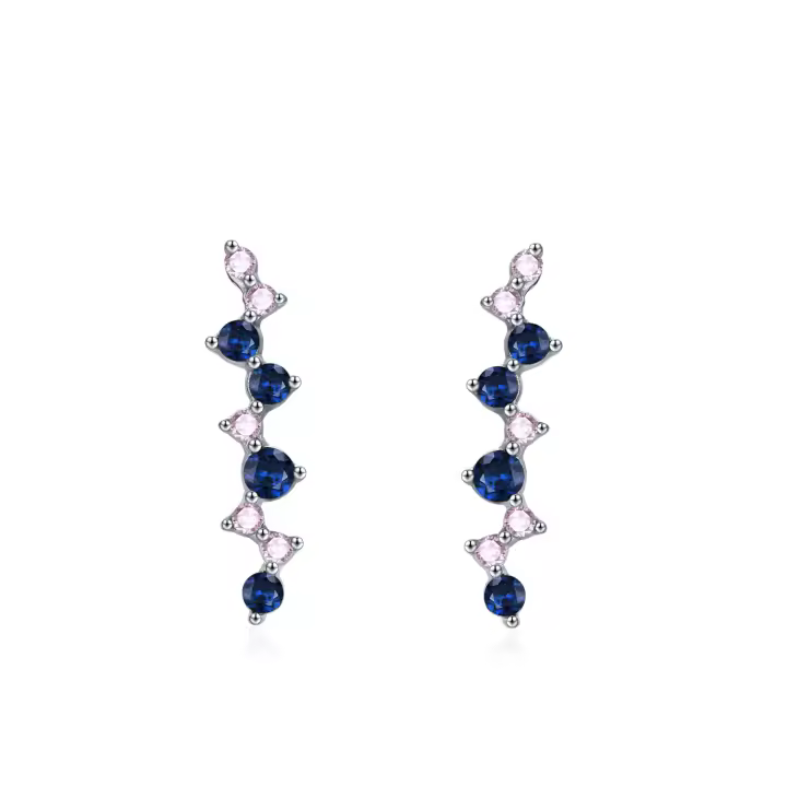 Zenyth-pendientes largos de Plata de Ley 925 para Mujer, Aretes curvados trenzados de encirita Rosa y Azul, ropa de moda para vacaciones y citas, regalo - 1