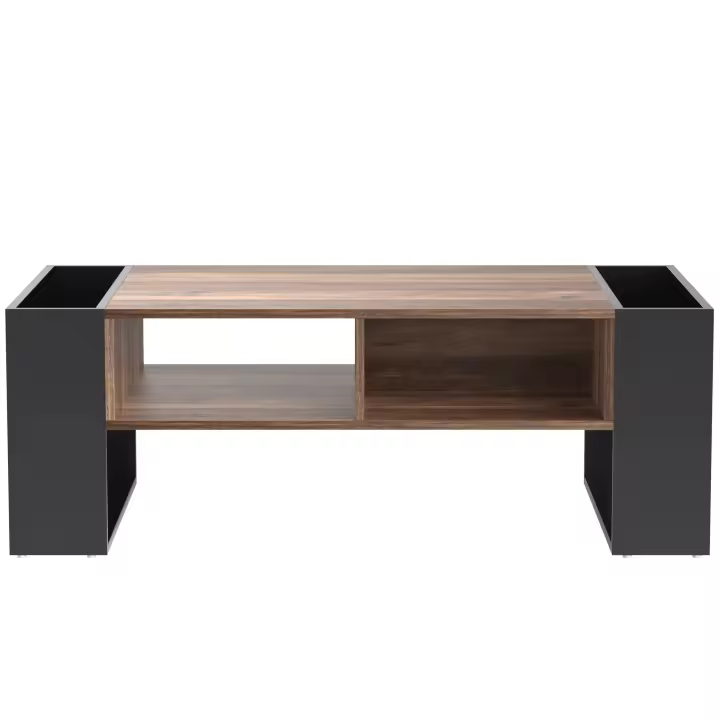Mesa de Centro de Veta de Madera With Cajones sin ASA, Caja de almacenamiento y Caja de almacenamiento trasero, almacenamiento de doble cara. Heno compartimientos de almacenamiento En ambos. Mesa de Centro para Sala de estar, Espacio de almacenamiento - 1