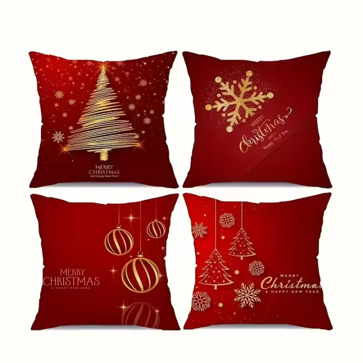 4PCs ultra suave conjunto de felpa corta almohada de Navidad cubre - 1