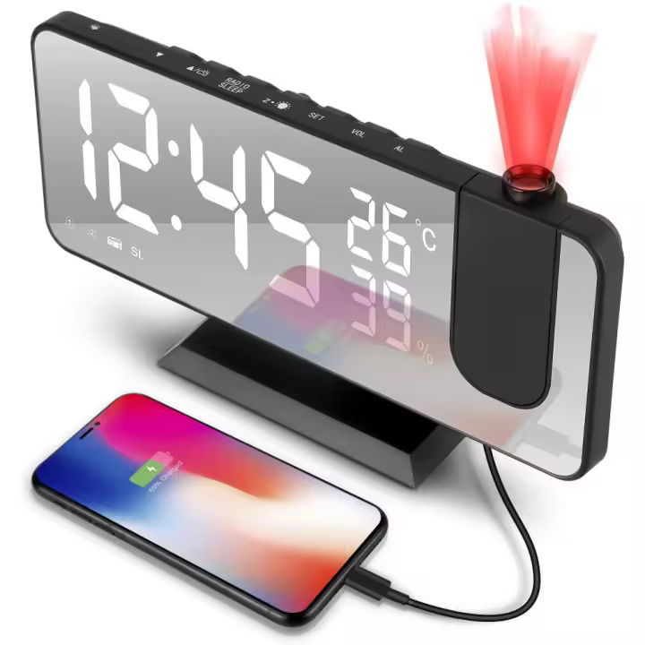 Despertador de Proyección LED with FM Radio y Alarma Dual - Brillo Ajustable - Diseño Práctico - 1
