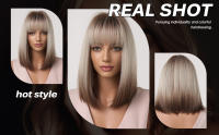 Pelucas Sintéticas De Ombre Marrón Rubia Para Mujeres Con Franja Raíces Oscaras Cabello Gris Natural Resistente Al Calor Peluca Bob Corta Para Cosplay De Diversas Ocasiones - details 3
