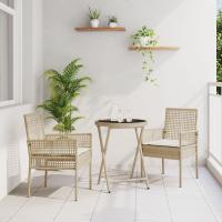 Conjunto de jardín bistró de 3 piezas con cojines beige de poliratán - details 0