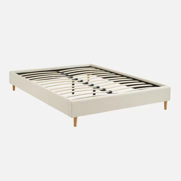 sweeek - Cama con somier, acabado borreguito , Milton, Blanco, 203x148x30 cm - 1