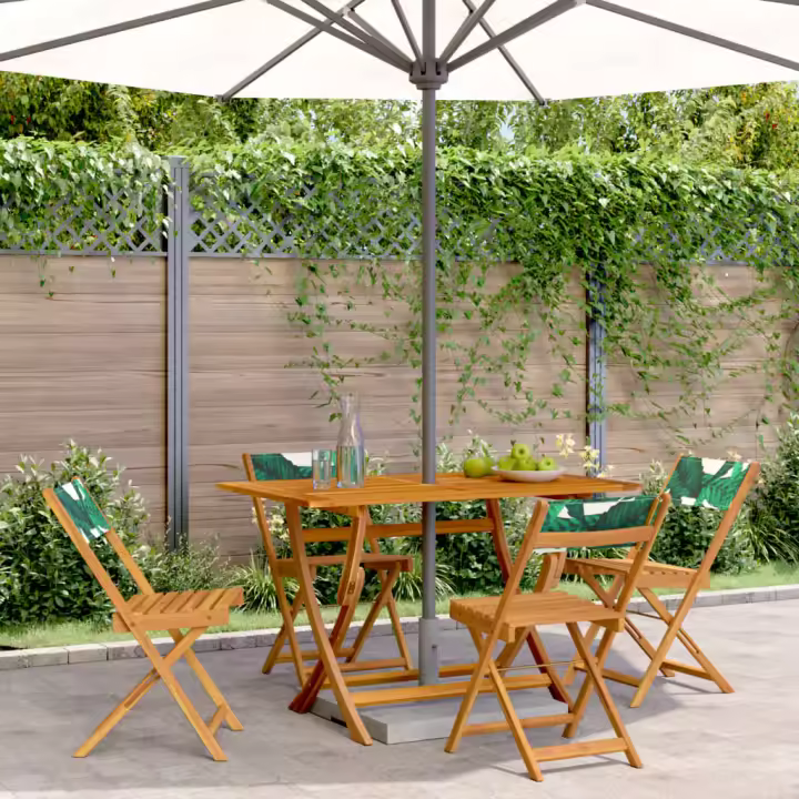 vidaXL Sillas de jardín reclinables 4 uds madera maciza y tela verde - 1