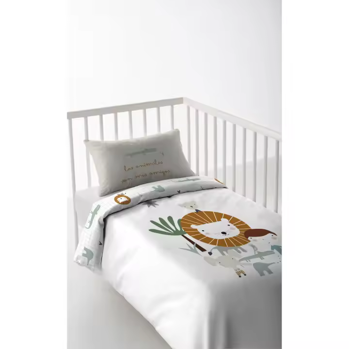 FUNDA NORDICA REVERSIBLE CUNA/MAXICUNA INFANTIL BEBÉ 100% ALGODÓN JUNGLA NIÑO HACIENDO EL INDIO FABRICADO EN ESPAÑA - 1