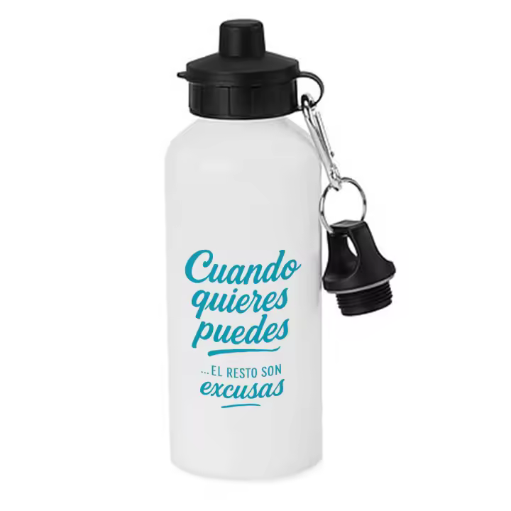 MERCHANDMANIA Bidón deportivo 600 ml acero inoxidable con chupón frase motivadora cuando quieres puedes botella escolar deporte bicicleta - 1