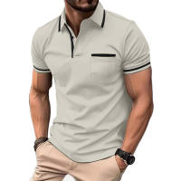 Camisa Polo Hombre Cuello En Cuello Corto Transpirable Casual Clásica Con Contraste Y Bolsillos Ligera Para Verano Streetwear - details 5