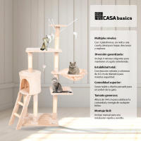 Casa Basics - Rascador para gatos NENI con Altura de 144 cm, Incluye 1 escalera, 1 caseta, 3 Plataformas Mirador, 4 ratas, 1 Nido - Árbol para Gatos en Beige/Negro/Gris - details 0