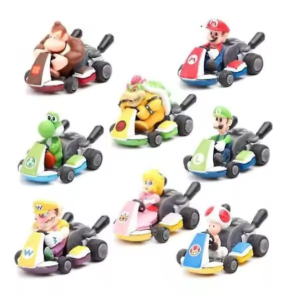 8 unids Super Mario Kart Tire hacia atrás Coche Luigi Toad Bowser Princesa figura Niños Juguete - 1