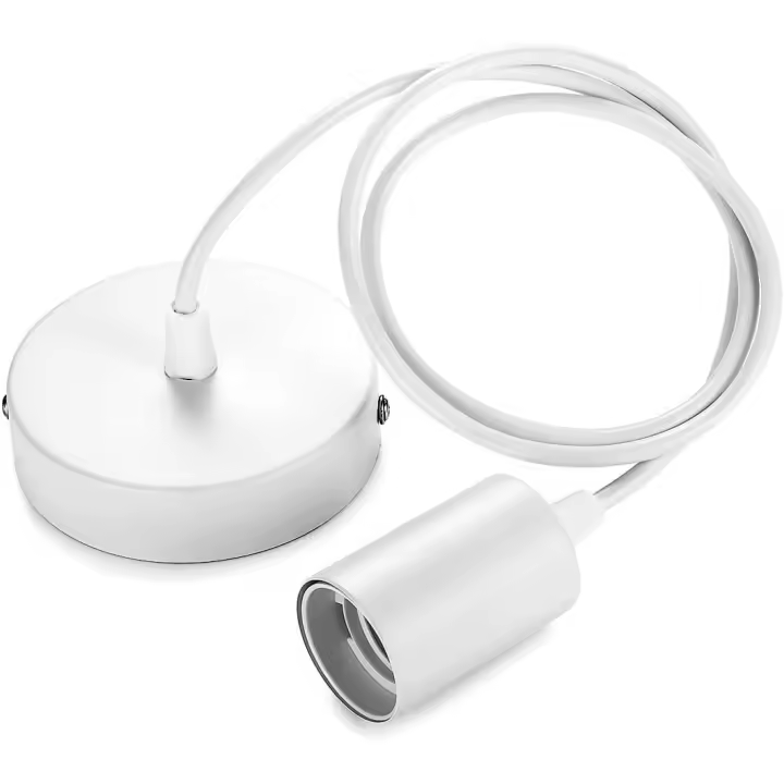 BIT Lámpara colgante de metal, portalámparas E27 con cable, péndulo de cuerda de 100CM, cable para colgar blanco, ideal para iluminación de techo, portalámparas blanco - 1