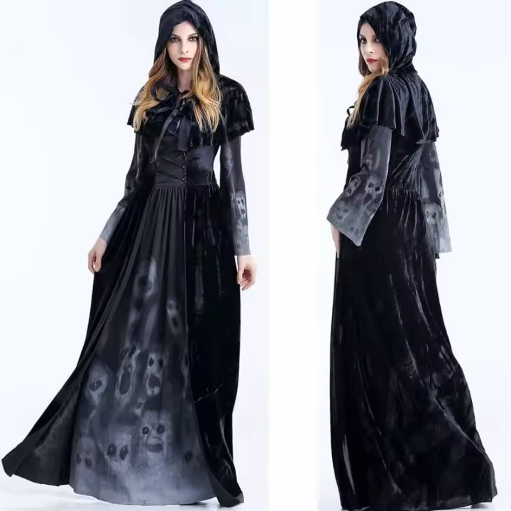 Vestidos Medievales para Mujer,Negra Grandes Gótico Vampiro de Calavera Vampira - 1