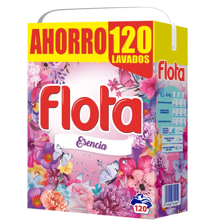 FLOTA Detergente Lavadora en Polvo Esencia 120 lavados - Ropa Blanca y de Colo -| Antimanchas y Antiolores - 1