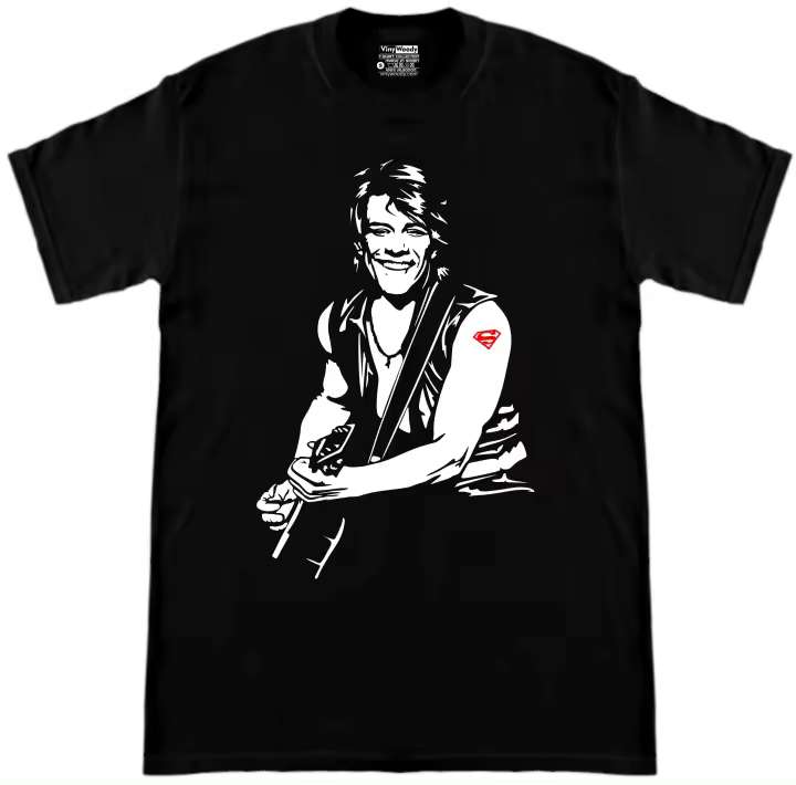 Camiseta Negra Manga Corta Super Jovi Algodon Unisex Musica Bon Glam Metal - 1