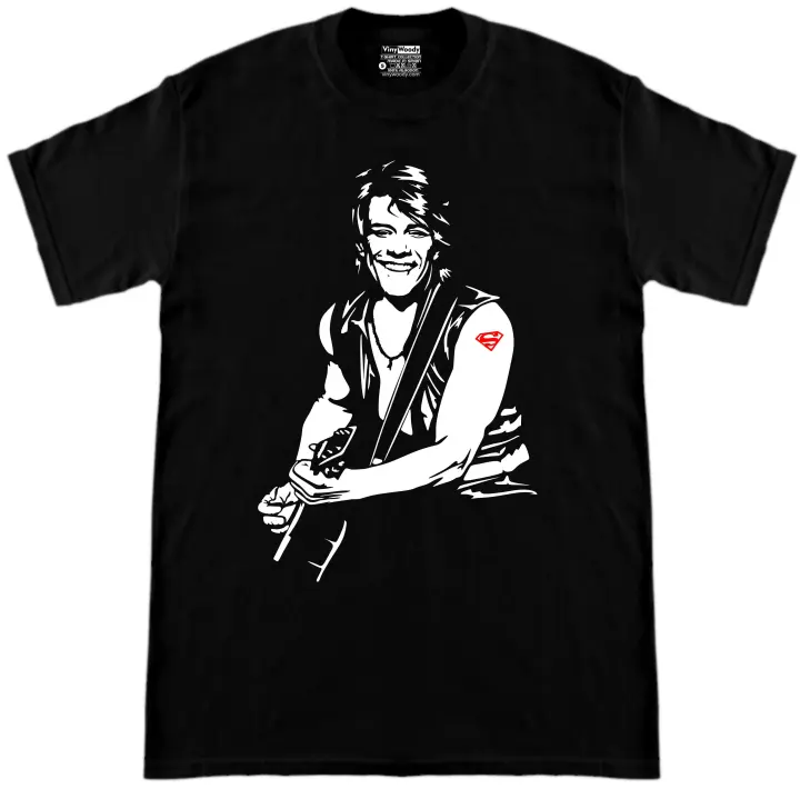 Camiseta Negra Manga Corta Super Jovi Algodon Unisex Musica Bon Glam Metal - 1