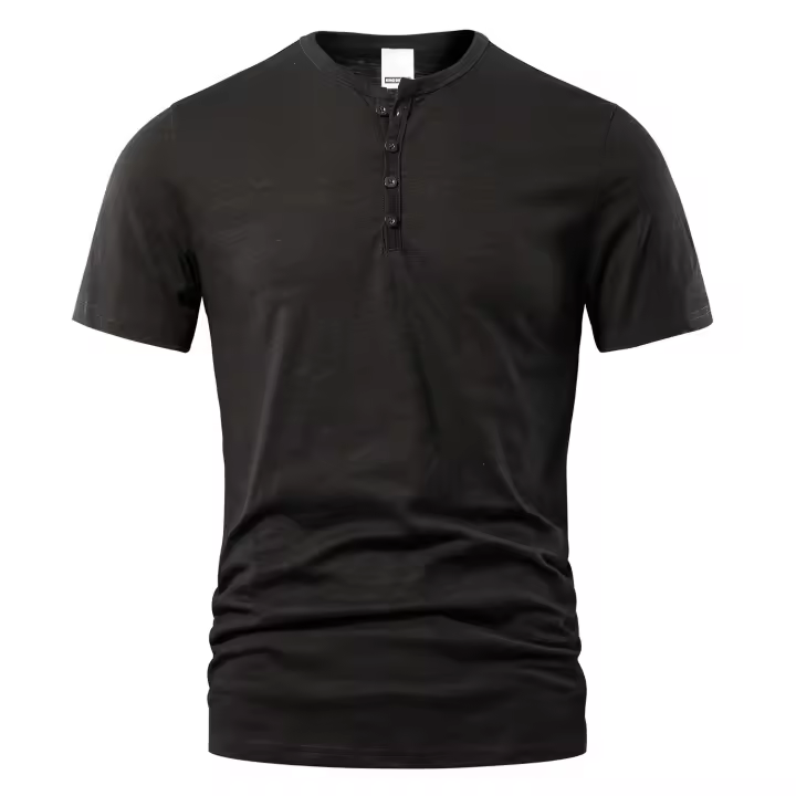 Camiseta Para Hombre Casual De Verano Cuello Henry Manga Corta Alta Calidad Moda Básica Camisetas Hombre Transpirable Ligera Y Secado Rápido - 1