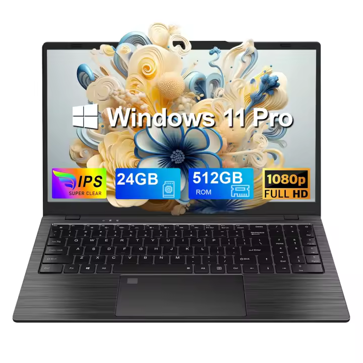 Portátil VANWIN 15,6 pulgadas, 24 GB RAM + 512 GB, Intel Celeron N5095 CPU, 1920x1080 FHD 180 ° Circular, Windows 11 Pro, WiFi 5, BT4.2, USB 3,0*2, HDMI, desbloqueo por Huella tactilar, Español with retroiluminación - 1