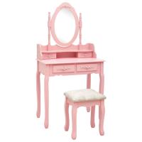 vidaXL Juego de tocador y taburete madera paulownia 75x69x140 cm en color Gris/Rosa | cómodas modernas ergonómicas para comedor cocina salón hogar - details 1