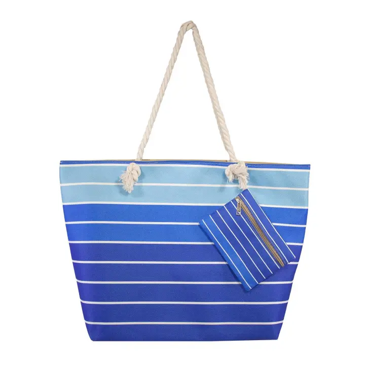 SUN & SURF Bolsa Playa Gran Capacidad con Cremallera 60x40x20cm y monedero a conjunto. Capazo Playa Verano. Asas Cuerda de Hombro. Bolsillos Interiores Cremallera - 1