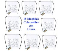 Lote de 15 mochilas coloreables para pintar con ceras regalos para cumpleaños fiestas infantiles detalles para niños en Bodas comuniones bautizos asociaciones tiendas entretenimiento mochila para colorear con ceras - details 0
