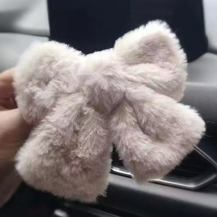 Juego De Clip Para El Cabello De Peluche Lindo Con Lazo De Tela Accesorios Para El Cabello De Color Sólido Para Uso Diario - 1