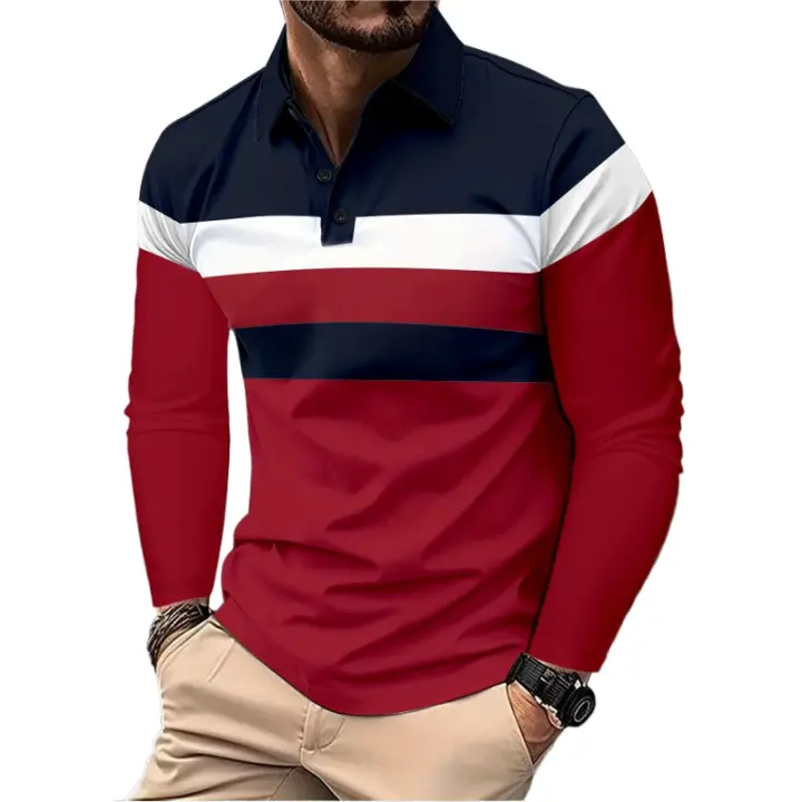 Camisa Polo Para Hombre De Manga Larga Transpirable Con Cuello Redondo Estilo Casual Basic Grande Con Espalda Disponible En Cuatro Estaciones Material Poliéster - 1