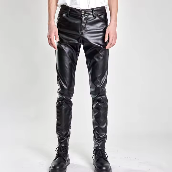 Pantalones De Cuero Para Hombre Ajustados Con Stretch Moda PU Para Fiestas Y Baile Cierre De Cremallera Estilo Chic - 1