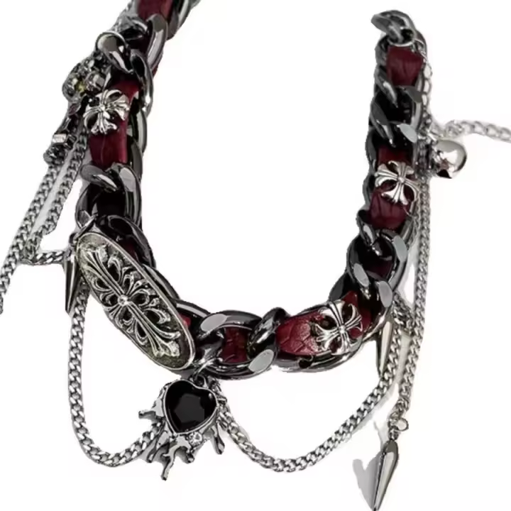 Collar gótico Collar con pinchos Collar de Satanás Cadena Kurapika Collar de cuero - 1