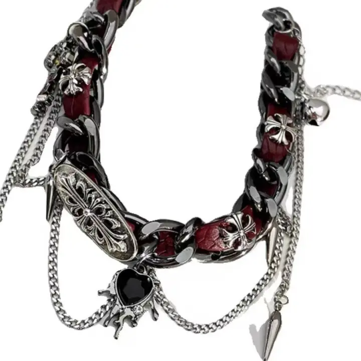 Collar gótico Collar con pinchos Collar de Satanás Cadena Kurapika Collar de cuero - 1