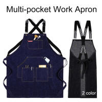 Delantal De Teléfono Denim Para Cocina Restaurante Barbería Chef Barba Y Cabello Café Tienda BBQ Adecuado Para Hombres Y Mujeres - details 0