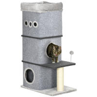 PawHut Barril Rascador para Gatos de 3 Niveles Altura 102 cm Torre para Gatos con Caseta de Fieltro Desmontable Poste de Sisal Cama y Bola de Juguete 60x40x102 cm Gris - details 0