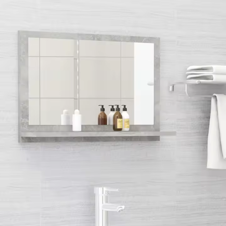 vidaXL Espejo de baño madera contrachapada gris hormigón 60x10,5x37 cm - 1
