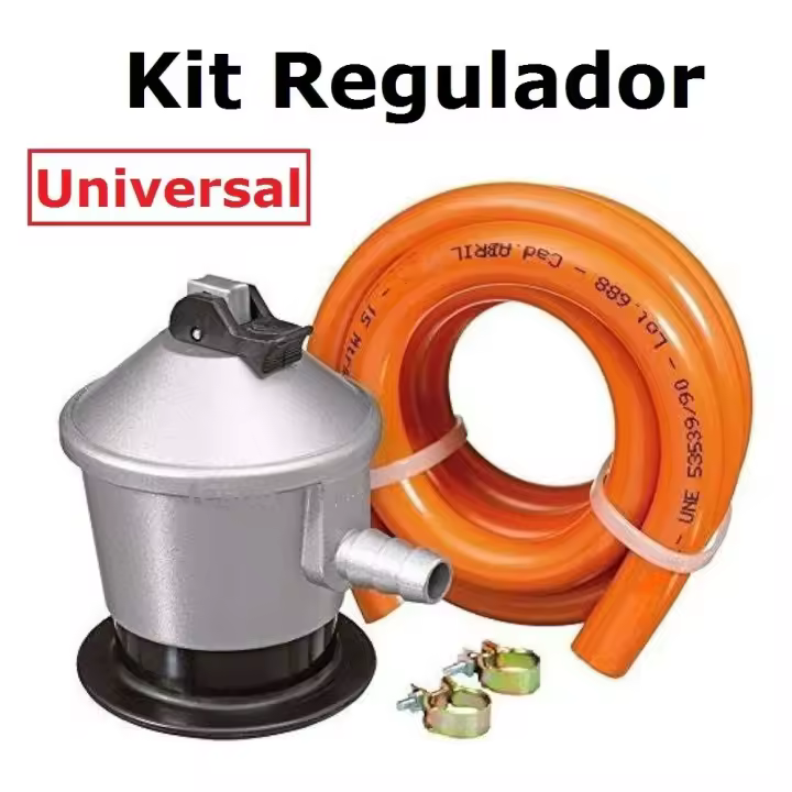 CM Kit Regulador Gas Butano con Valvula de Seguridad - Modelo Universal - Color Plata y Negro - Alta Durabilidad - 1
