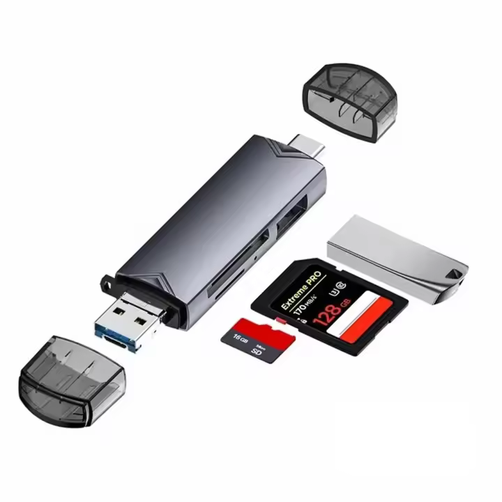 Lector de tarjetas multifunción 6 en 1 Usb 3,0, disco U tipo C/Micro Usb/Tf/unidad Flash Sd, adaptador de lectura de tarjetas de memoria, accesorios para teléfono - 1