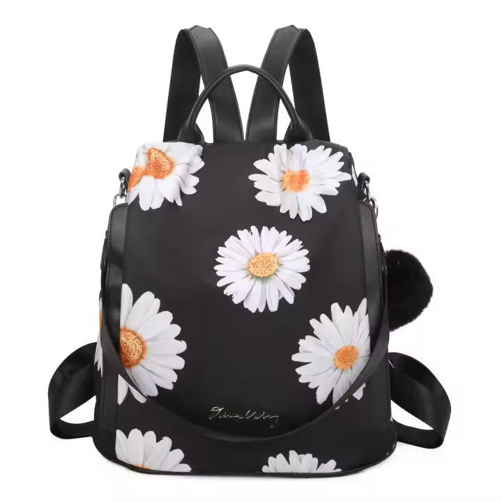 Mochila antirrobo Impermeable para mujer (14.80L)  Mochila Convertible en bolso con pompón y Asa desmontable de adorno  - Multicolor/Negro/Marron/Verde/Khaki/Rojo - 1