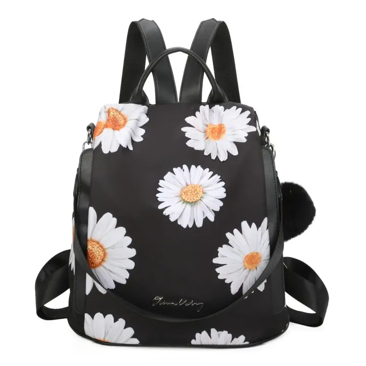 Mochila antirrobo Impermeable para mujer (14.80L)  Mochila Convertible en bolso con pompón y Asa desmontable de adorno  - Multicolor/Negro/Marron/Verde/Khaki/Rojo - 1