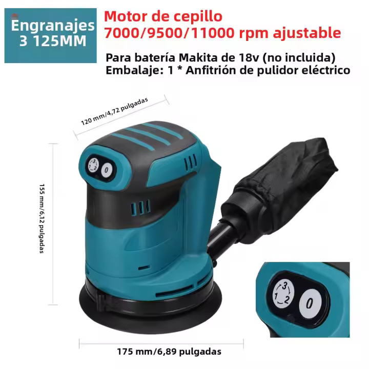 Máquina De Pulir Y Mezclar Brillo De Metal Y Madera 125mm 90W Motor Sin Escobillas Sándwich Orbital Cero Cable Para Automóviles Y DIY En Casa - 1
