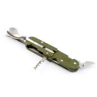 Kit De Comedor Portátil De Acero Inoxidable Verde Militar Cuchillo Fork Cuchara Abrebotellas Para Camping Y Picnics - details 3